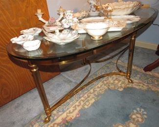 Italian beveled glass & brass coffee table