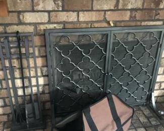 Fireplace grill, tools and wood bag 
