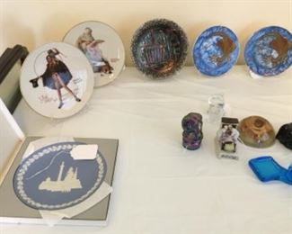 Wedge wood in original box, Norman Rockwell plates.