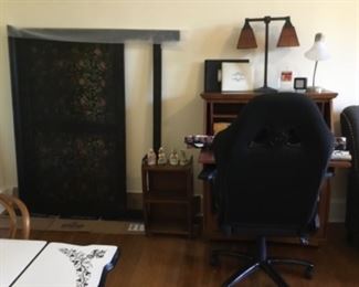 Queen size headboard, mission style secretary desk.