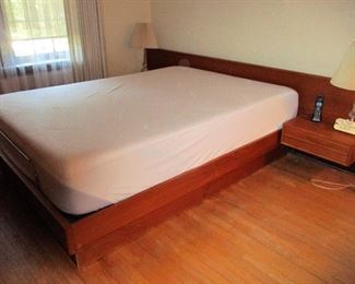   QUEEN TEAK PLATFORM BED WITH FLOATING NIGHTSTANDS, PERFECT CONDITION $1,800.00