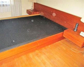    QUEEN TEAK PLATFORM BED WITH FLOATING NIGHTSTANDS, PERFECT CONDITION $1,800.00