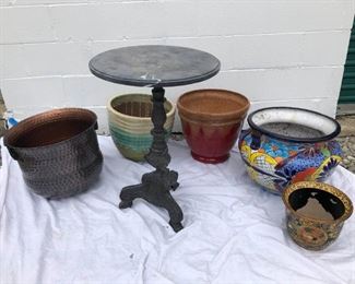 Older Stone Metal Table With Pots