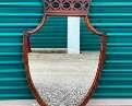 Vintage Shield Mirror And Half Moon Console Table With Shelf And Drawer