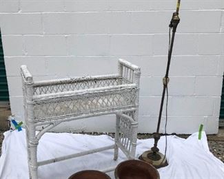 Wicker Planter Antique Lamp