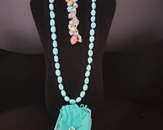 Turquois bead necklace, Lily Pulitzer bracelet and Tiffany & Co. earrings