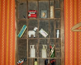 Printer drawer with vintage collectibles