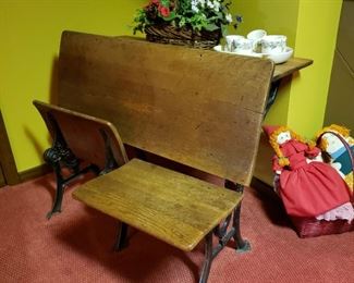 Antique oak and iron double desk