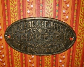 Geo Blake MFG. brass plaque