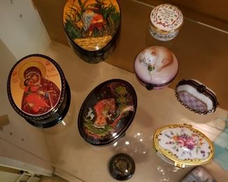 Collection of Russian boxes and porcelain boxes