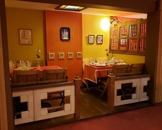 This is the kind of basement set up we would have loved to have, just wait until you see it. This photo has two dinette table and chairs waiting for you!