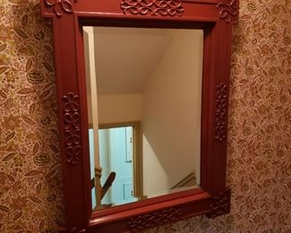 Chinese style red painted wall mirror