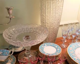 Antique cut glass compote and large vase