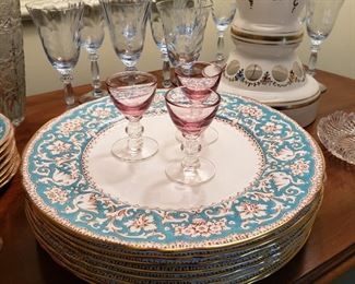 Vintage pink and blue stemware