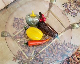 Hand blown art glass bowl and fruit