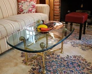 Brass base glass top coffee table