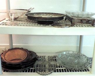 SILVERPLATE  AND CRYSTAL PLATTERS AND SERVING PIECES