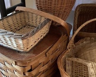 Assorted Baskets, Vintage Picnic Basket