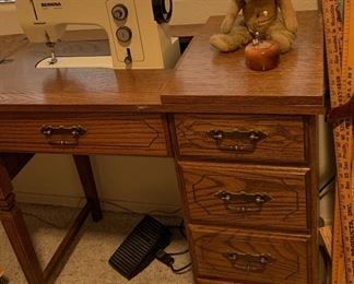 Bernina Sewing Machine and Storage Chest, Antique Bear, Vintage Pin Cushion