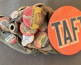 Assorted Antique and Vintage Political Pins on a Hat!
