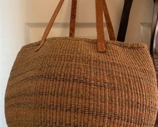 Oversized Woven Bag w Leather Handles