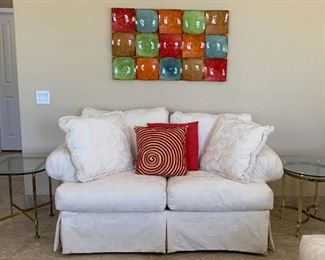 Metal Wall Art, Rowe Sofa & Loveseat, Brass End Tables