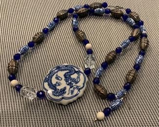 Blue and White Beaded Necklace