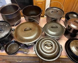 Large Collection of Vintage Cast Iron Pots 
Most are Gate Marked