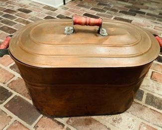  Primitive Copper Boiler Wash Tub with Red Handles 