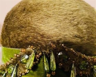 Beautiful Vintage Hat with Green Beading 