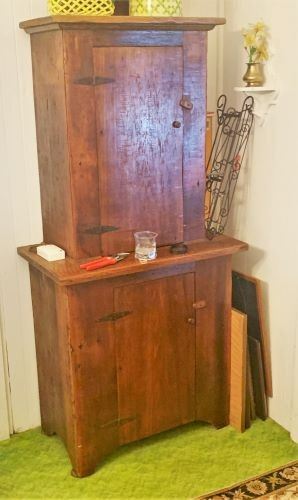 Wonderful Antique Solid Wood 2 Door Cupboard with hand forged wrought iron hinges....late 1800's