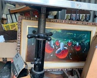 antique industrial table vintage mushroom painting