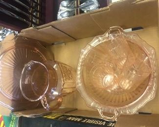 Huge collection of pink Depression glass