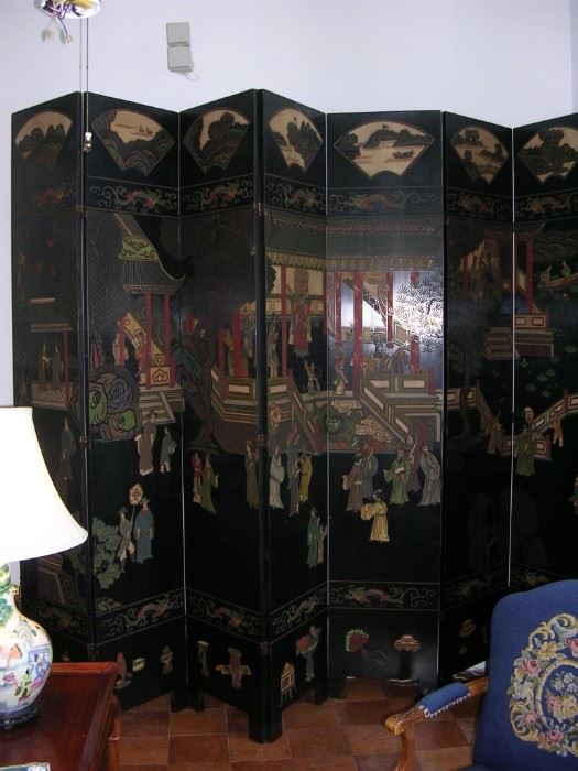 8 panel coromandel two sided screen.  Measures 12 feet by 8 feet tall.  Impressive.  $3250.