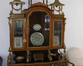 French Vitrine..Rosewood marquetry, ormolu, highly detailed...105" tall, 18" deep, 57" wide. $3500.