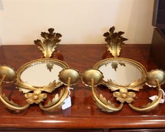 Brass mirrored candle sconces