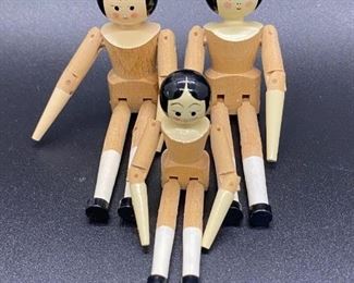 Set of 3 Eric Horne Articulated Jointed Wood Peg Leg Dollhouse Dolls Signed