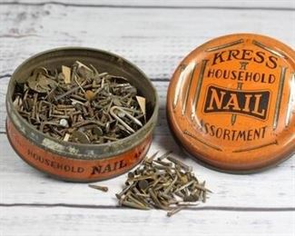 Antique Kress Household Nail Assortment Tin
