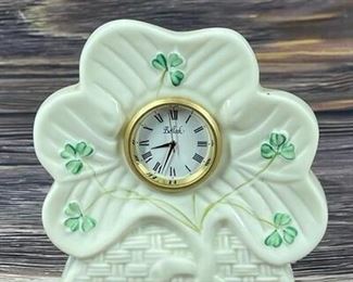 Four Leaf Clover Belleek Clock Statue