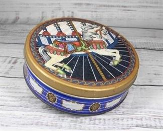 Round Metal Carouse Horse Cookie Tin