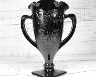 Vintage L. E. Smith Art Deco Black Amethyst Glass Dancing Nymph Urn Vase