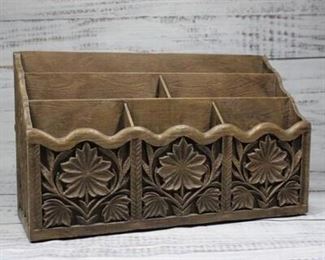 Vintage Desktop Letter Organizer Carved Faux Wood
