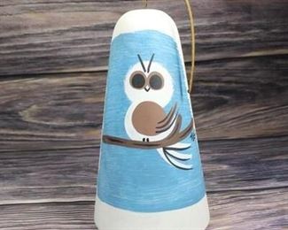 Vintage Tesa Matte Ceramic Pottery Owl Wind Chime Bell