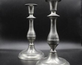 Vintage Pair of Pewter Candlestick Holders from the Henry Ford Museum