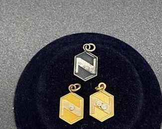 Set of 3 Vintage Employee Service Pendants Sterling Silver 10k Gold Diamond