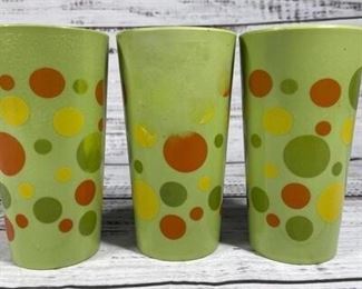 Vintage Green Polka Dot Hard Plastic Cups Set of Three