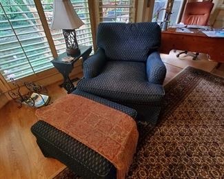 Navy Chair and Ottoman