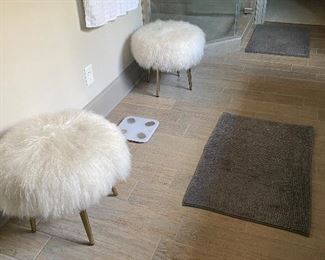 West Elm Mongolian Lamb Stool  17.75"diam. x 17.25"h.
Mongolian lamb fur upholstery.