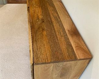 Roar & Rabbit™ Geo Inlay 6-Drawer Dresser   for West Elm   Overall: 54"w x 16"d x 34"h.  
Mango: Solid raw mango wood. Shiny Brass-finished metal details and legs.
Bone: Kiln-dried solid wood frame in a Bone finish. Metal legs and details in a Silver finish.  Made in a Fair Trade Certified™ facility, directly benefiting the workers who make it.
The mango wood used on this product is sustainably sourced from trees that no longer produce fruit.
Wood finish is natural and may vary slightly.
Drawers open from the side on angled metal glides.
Anti-tip kit hardware (included) is highly recommended to provide protection against tipping of furniture.