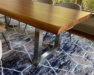 West Elm Live Edge Dinging Table Acacia wood top in a Light Walnut finish.
Iron base in a Nickel finish.